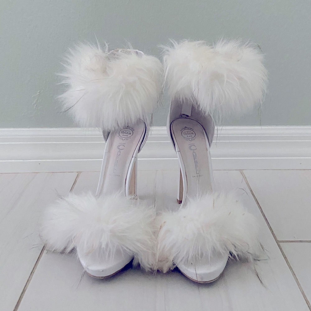 Jeffrey Campbell White Faux Fur Heels